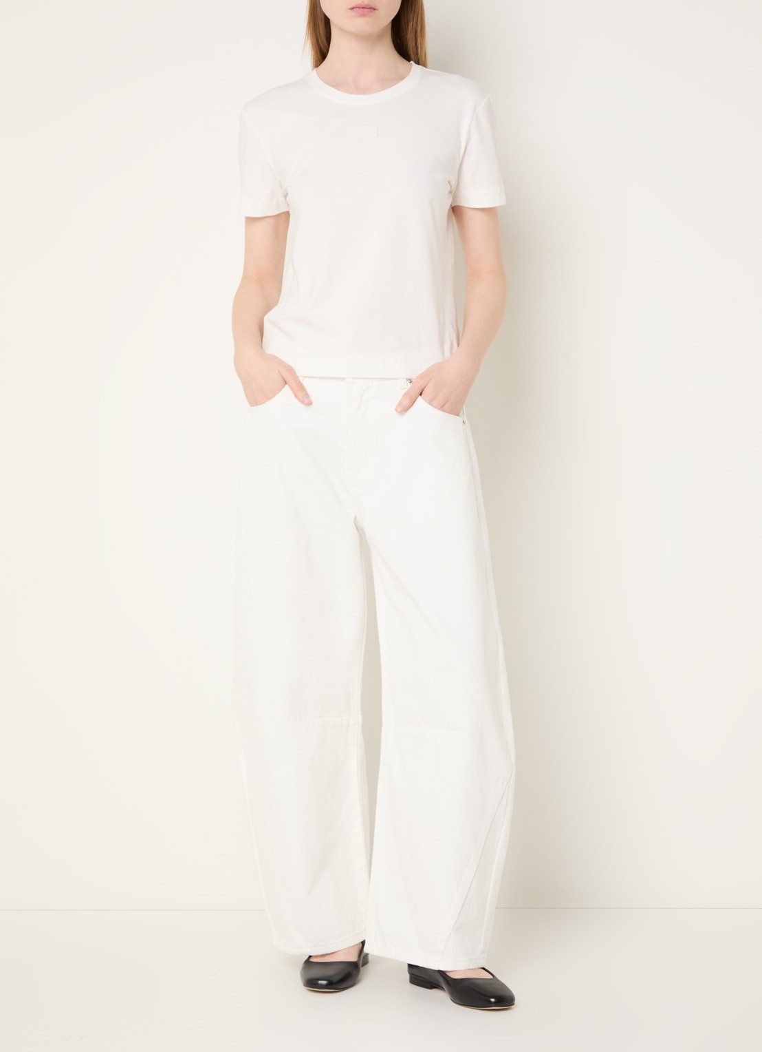 Sofie Schnoor Tomar high waist cropped wide leg jeans met gekleurde wassing - voorkant 4 gebroken wit