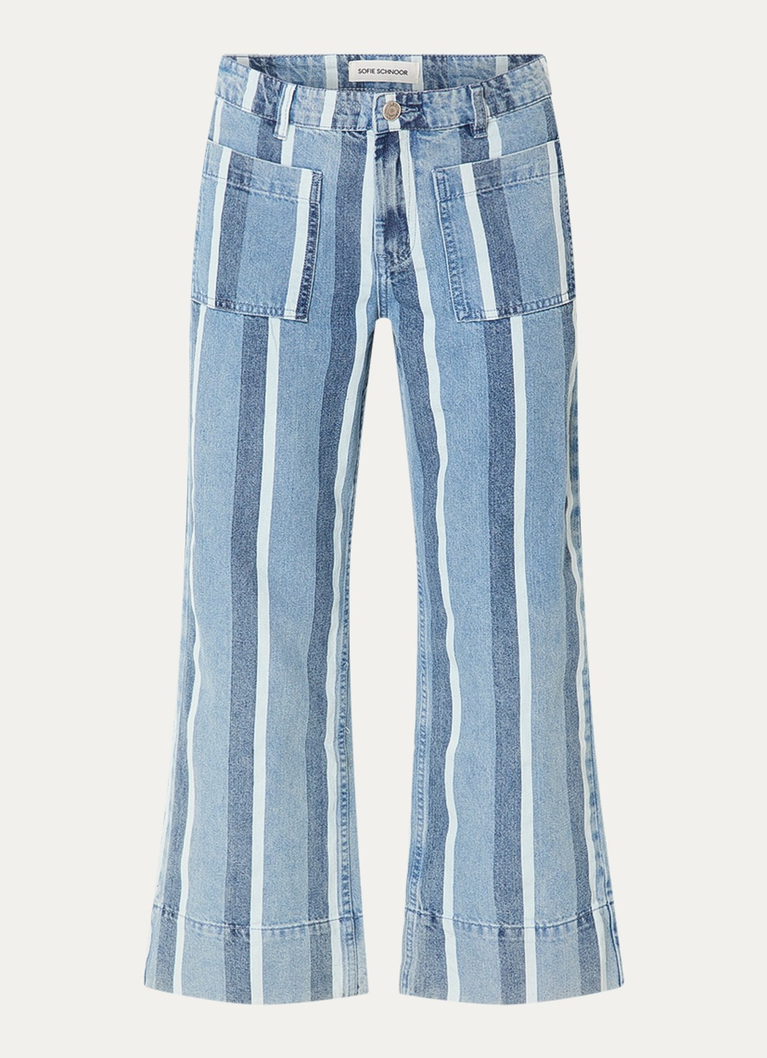 Sofie Schnoor Toulouse high waist straight leg cropped jeans met streepprint - voorkant 2 indigo