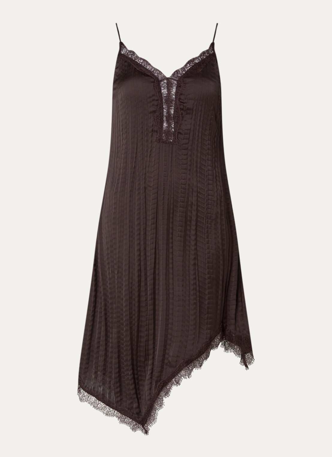 Sofie Schnoor Winonasw midi jurk met asymmetrische zoom en details van kant - voorkant donkerbruin