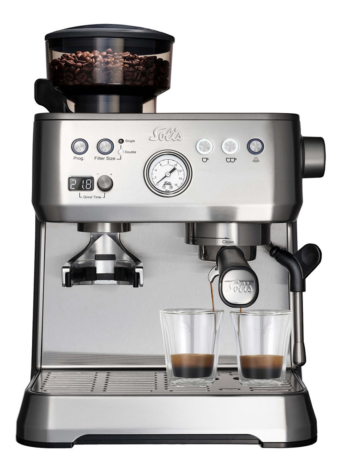 Solis Grind & Infuse Perfetta espressomachine 1019  - voorkant zilver