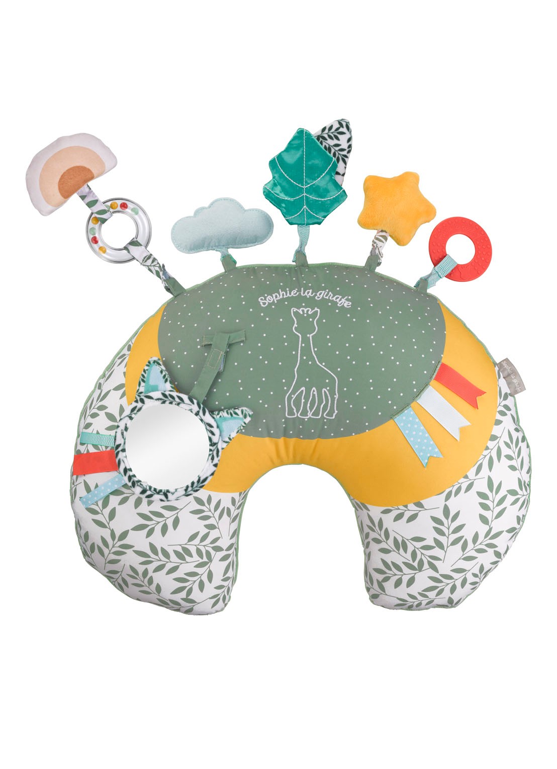 Sophie de Giraf Cosy Play speelkussen 35 cm - voorkant groen