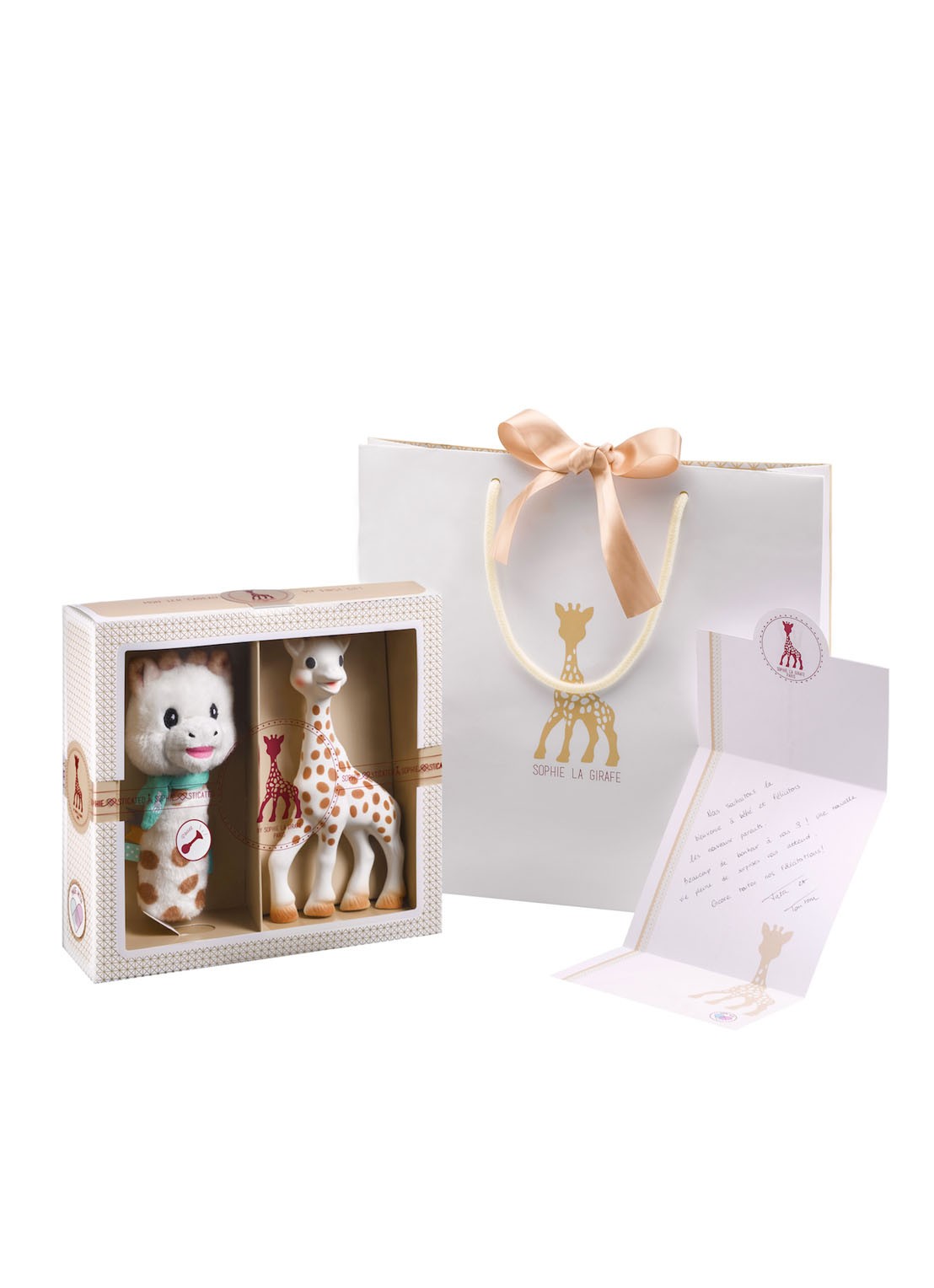 Sophie de Giraf Sophiesticated cadeauset small set van 5 - voorkant 4 donkerbeige