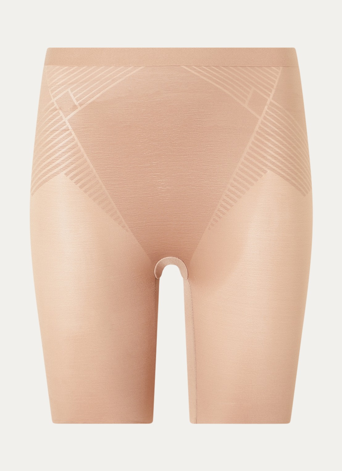 SPANX Invisible Midthigh corrigerende short met glanzende finish - voorkant 2 lichtbruin
