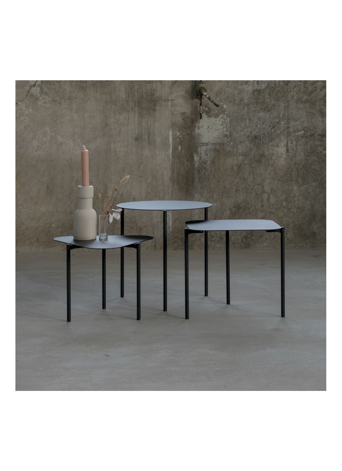 Spinder Do-re-mi bijzettafel set van drie - voorkant 2 zwart
