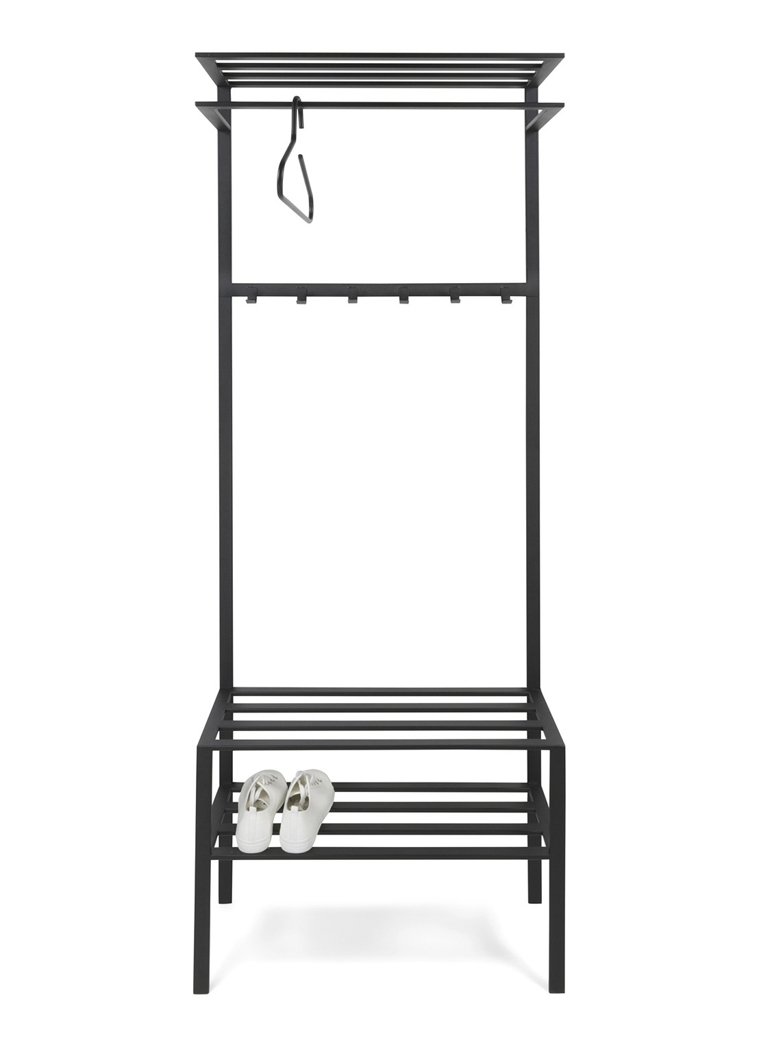 Spinder Ivar 2 kapstok met bankje 178 cm - voorkant 2 zwart