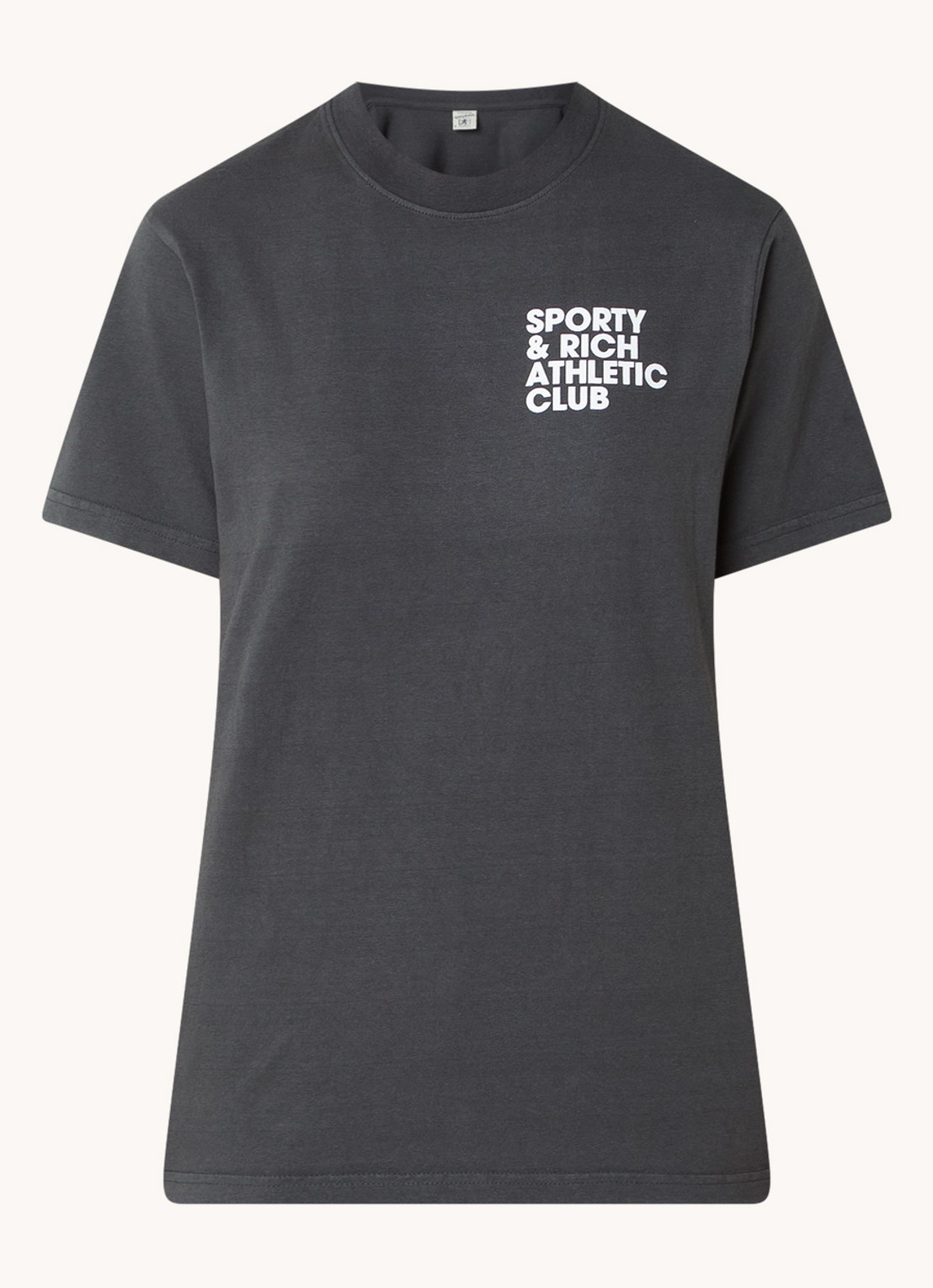 Sporty & Rich Exercise Often T-shirt met logo- en backprint  - voorkant donkergrijs