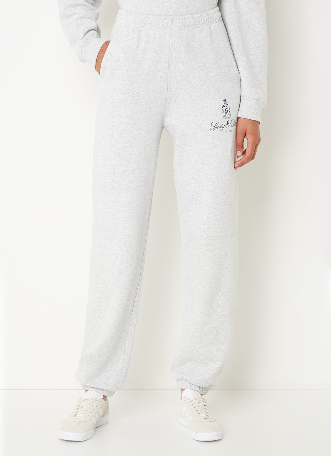 Sporty & Rich High waist tapered fit joggingbroek met logo - detail lichtgrijs