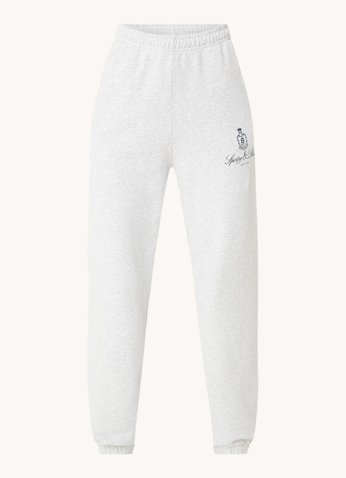 Sporty & Rich High waist tapered fit joggingbroek met logo - voorkant 2 lichtgrijs