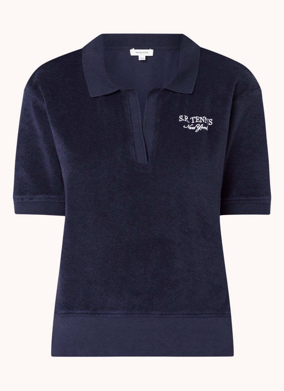 Sporty & Rich Terry polo van badstof met logoborduring - voorkant 2 donkerblauw