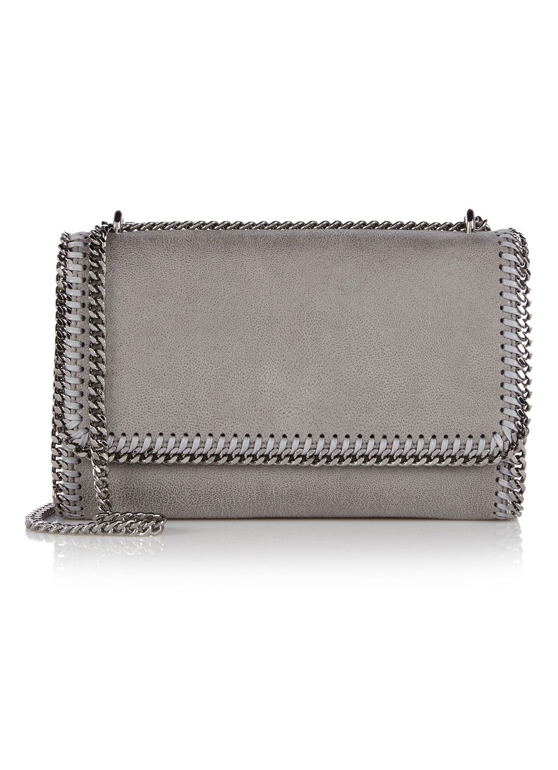 Stella McCartney Falabella Fold Over crossbodytas van ecoleer - voorkant 3 lichtgrijs