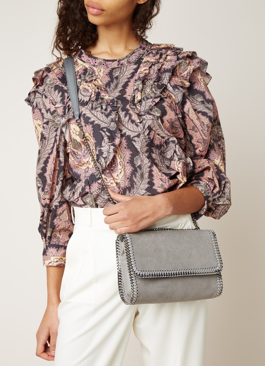 Stella McCartney Falabella Fold Over crossbodytas van ecoleer - voorkant 4 lichtgrijs