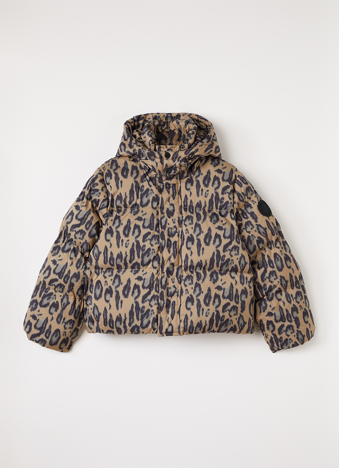 Stella McCartney Puffer jack met panterprint - voorkant 2 lichtbruin
