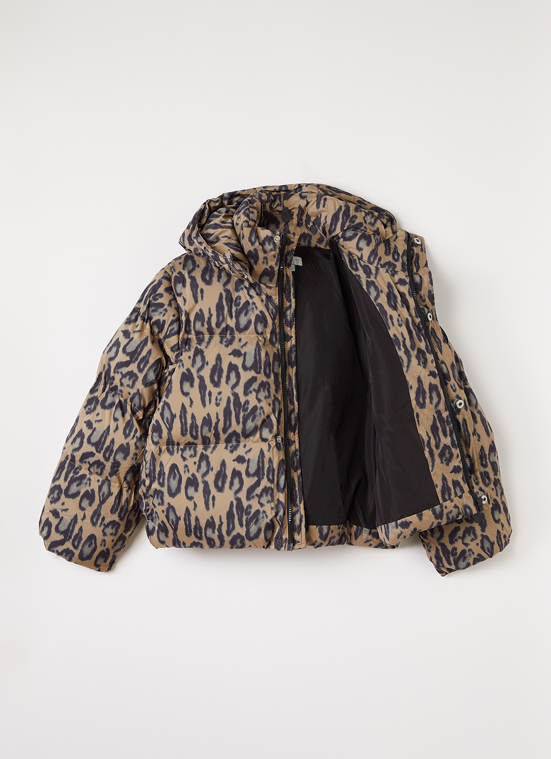 Stella McCartney Puffer jack met panterprint - voorkant 3 lichtbruin