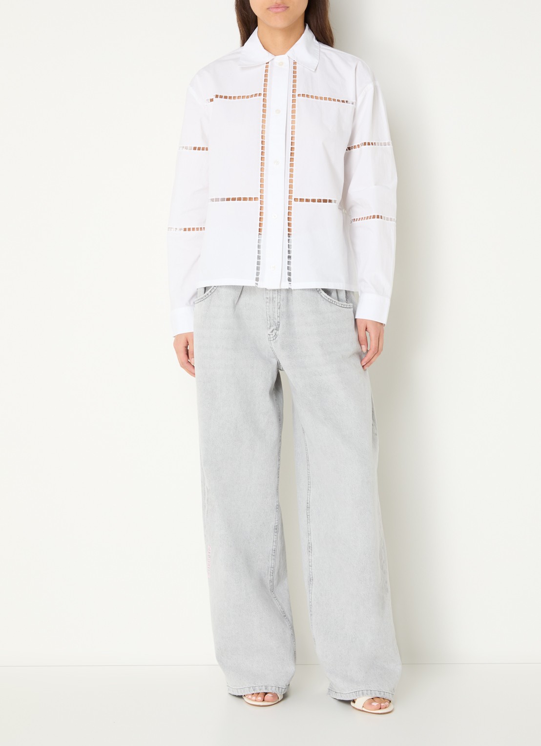 Stella Nova Blouse met opengewerkt dessin - voorkant 4 wit