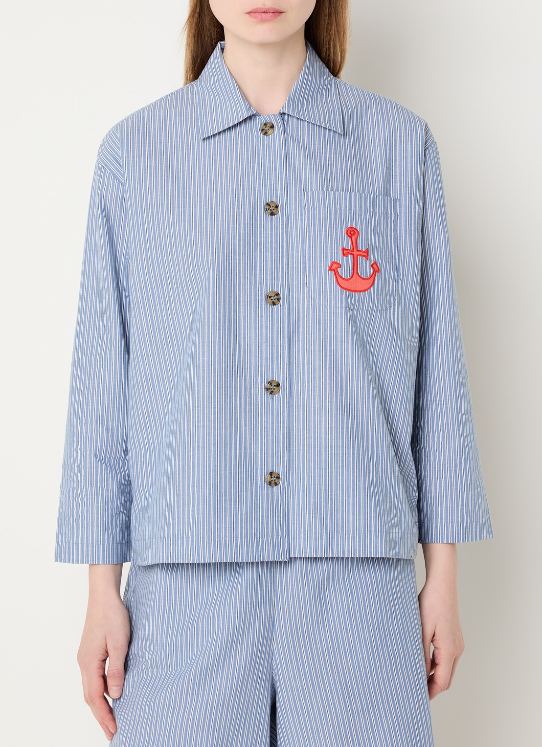 Stella Nova Blouse met streepprint - detail 3 blauwgrijs