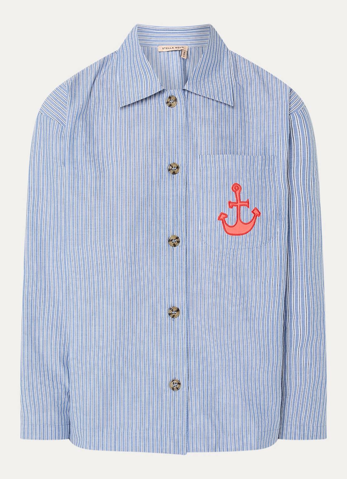 Stella Nova Blouse met streepprint - voorkant blauwgrijs