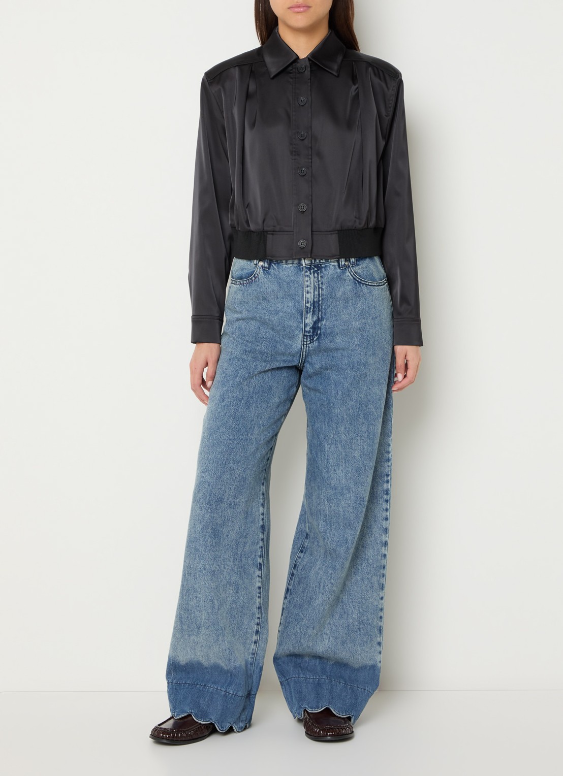Stella Nova Blouse van satijn - voorkant 4 zwart