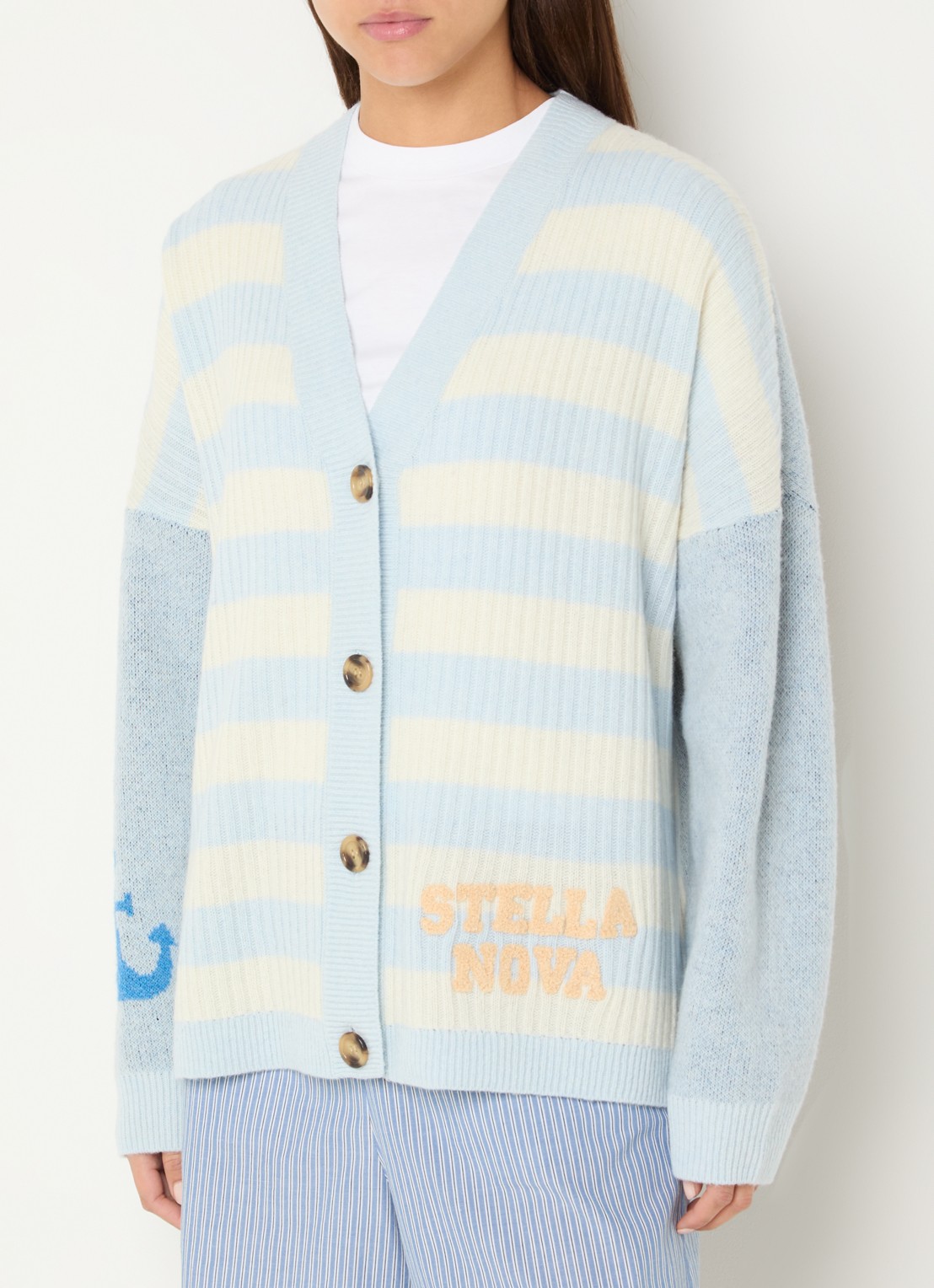 Stella Nova Fijngebreid vest in wolblend met print - achterkant 4 blauw
