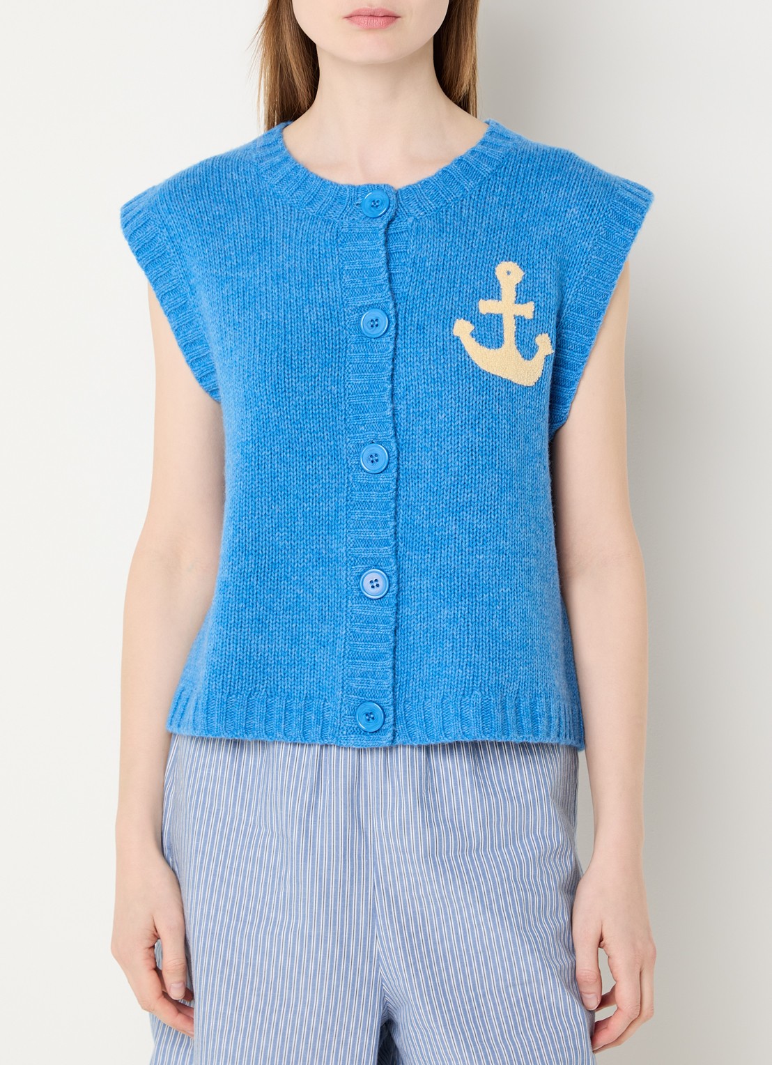Stella Nova Grofgebreid gilet met logo - detail 4 blauw