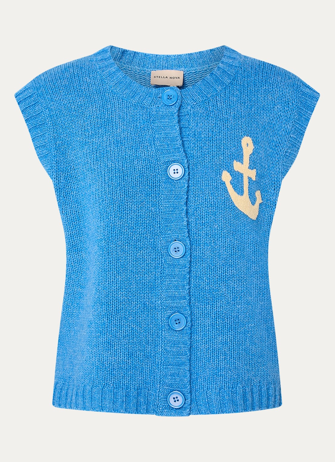 Stella Nova Grofgebreid gilet met logo - voorkant 2 blauw