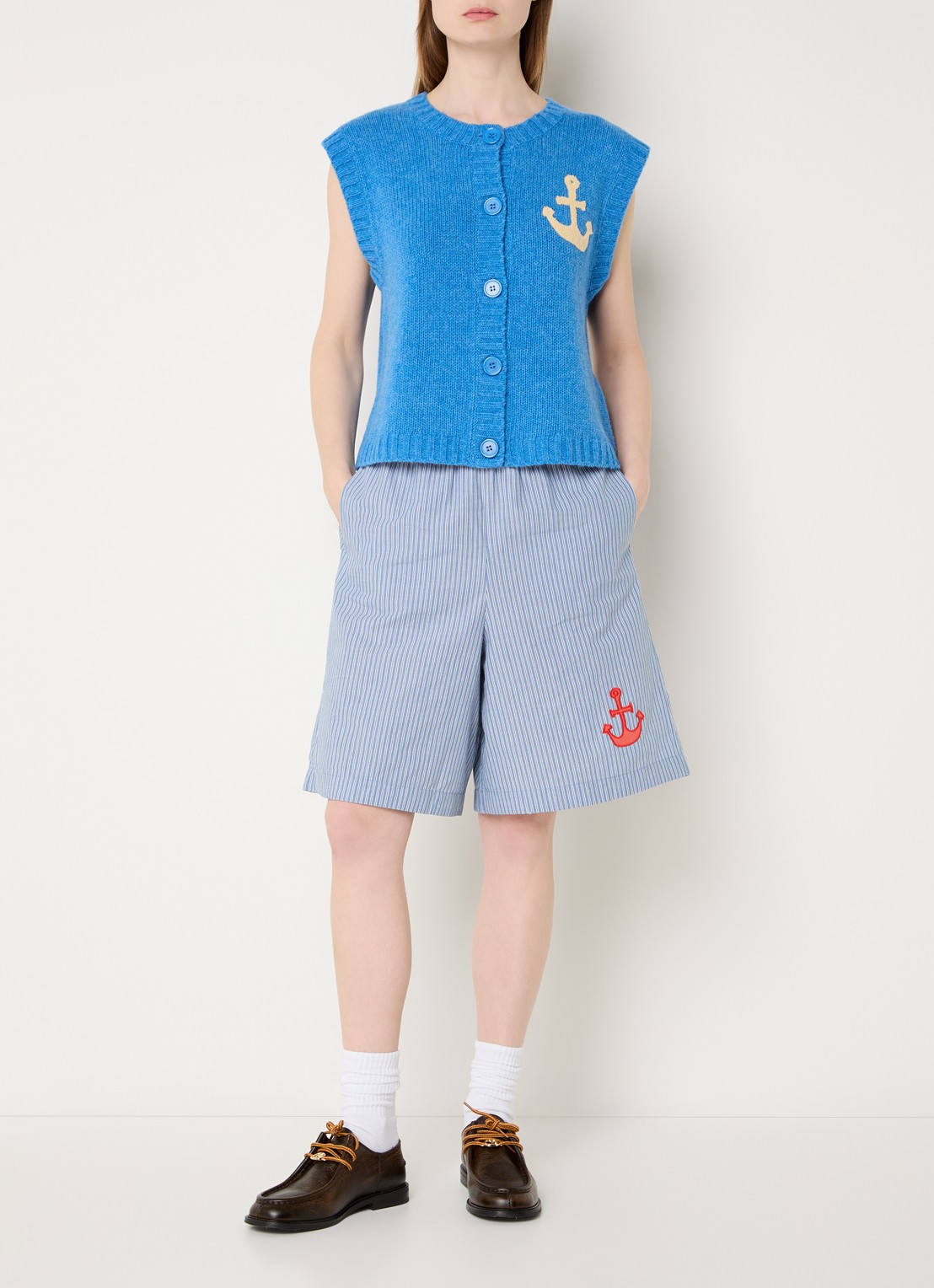 Stella Nova Grofgebreid gilet met logo - voorkant 3 blauw