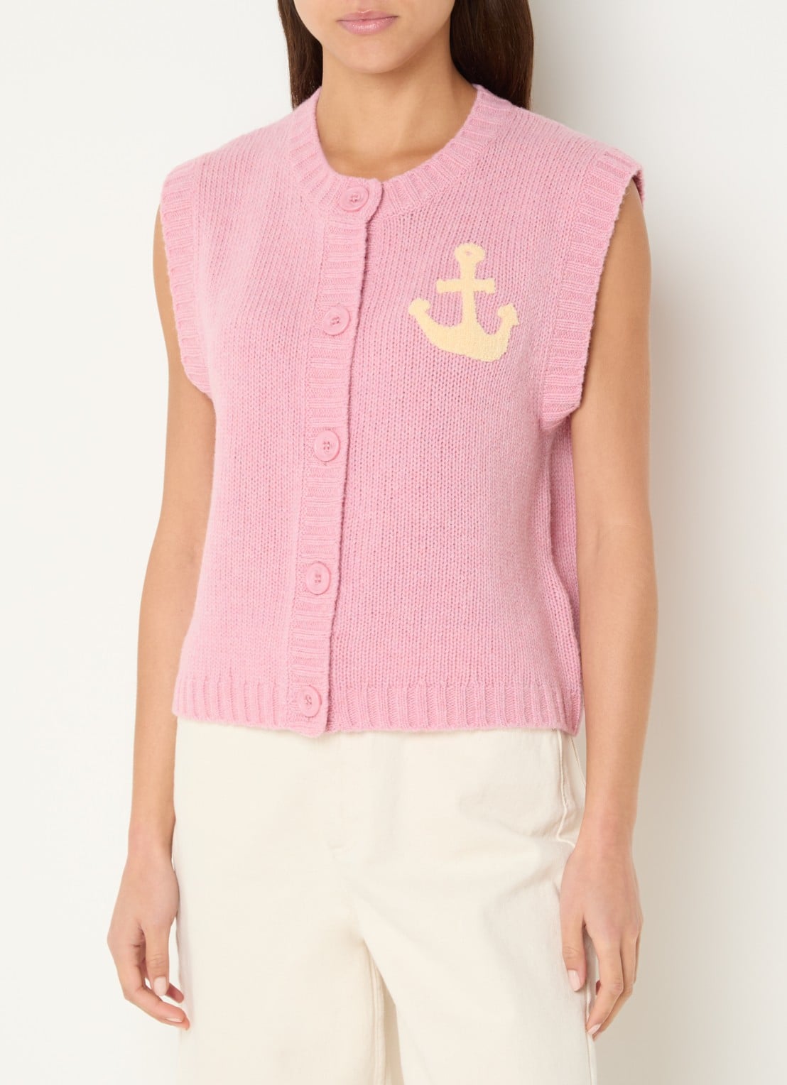 Stella Nova Grofgebreid gilet met logo - detail 4 roze