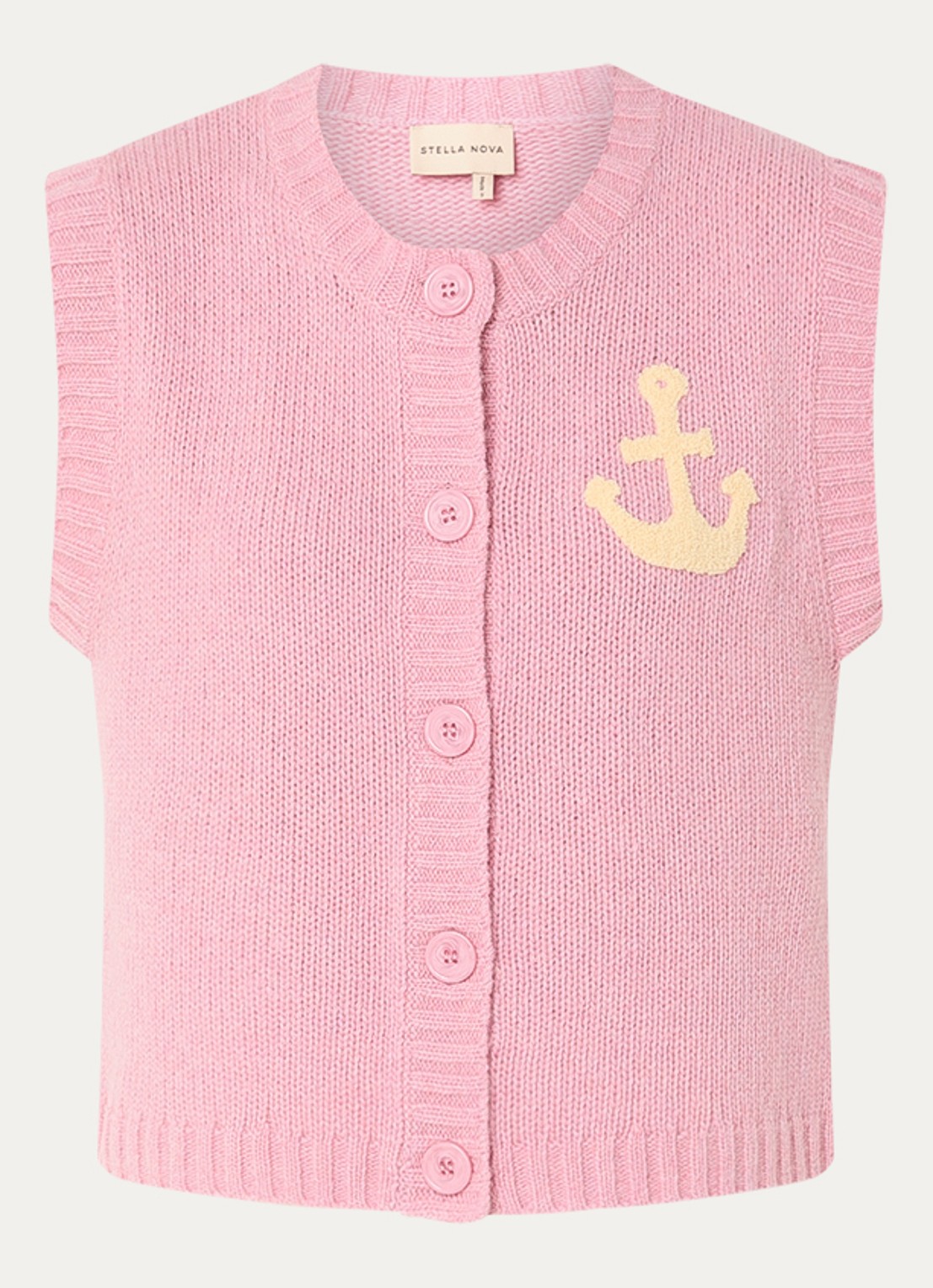 Stella Nova Grofgebreid gilet met logo - voorkant roze