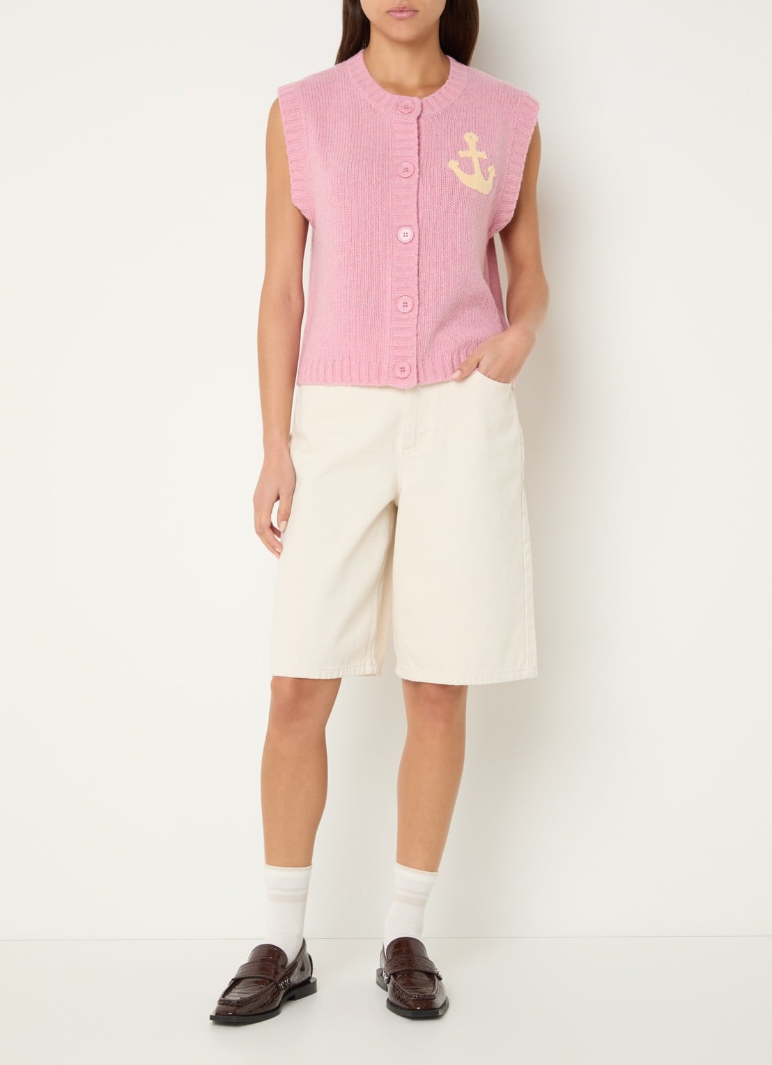 Stella Nova Grofgebreid gilet met logo - voorkant 2 roze