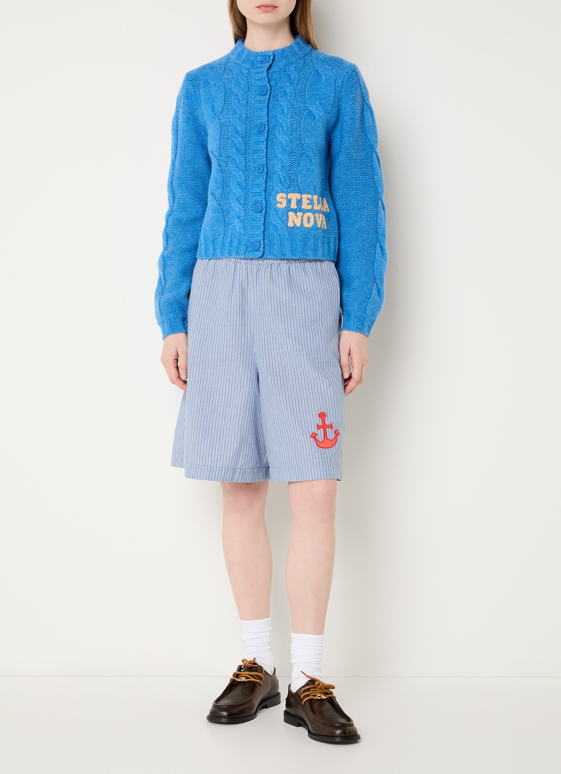 Stella Nova Grofgebreide vest in wolblend met logo - voorkant 3 blauw