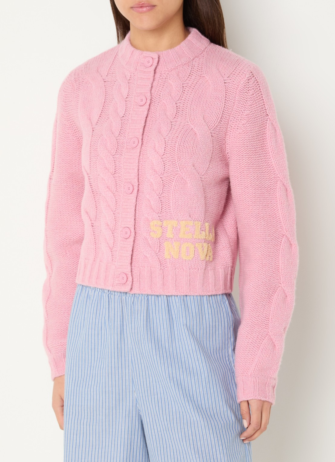 Stella Nova Grofgebreide vest in wolblend met logo - detail 3 roze