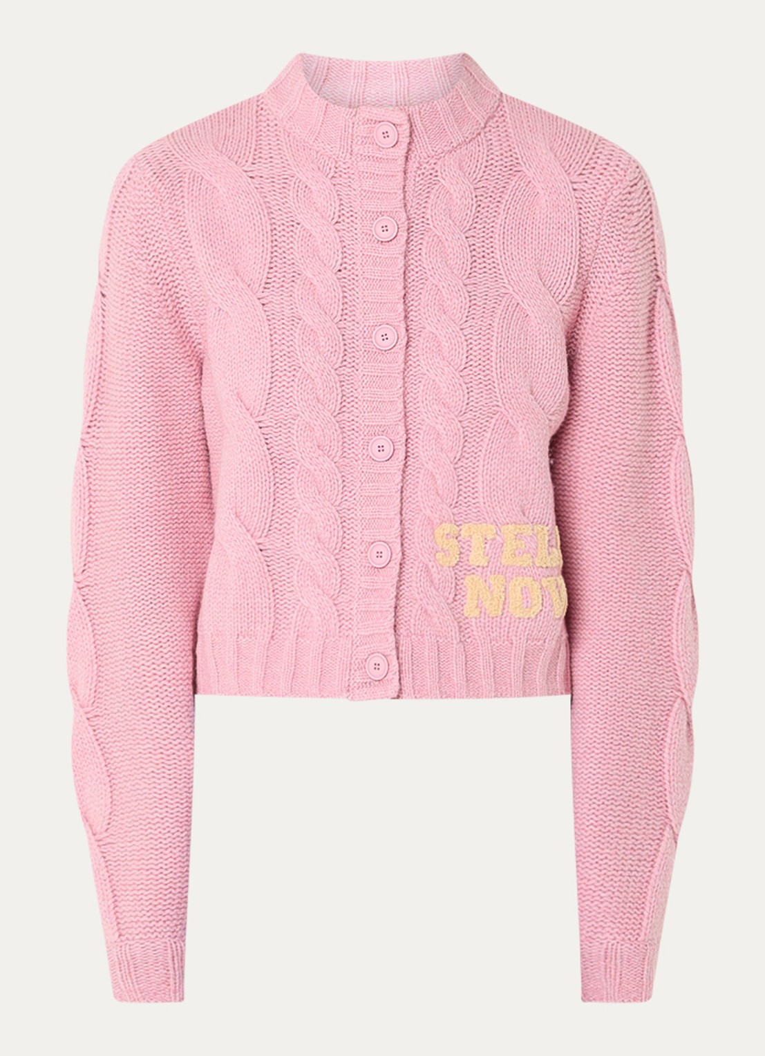 Stella Nova Grofgebreide vest in wolblend met logo - voorkant roze