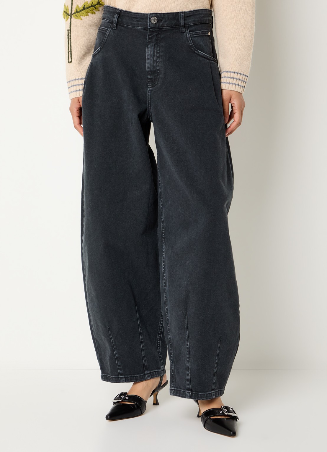 Stella Nova High waist barrel jeans met gekleurde  wassing - detail 2 antraciet