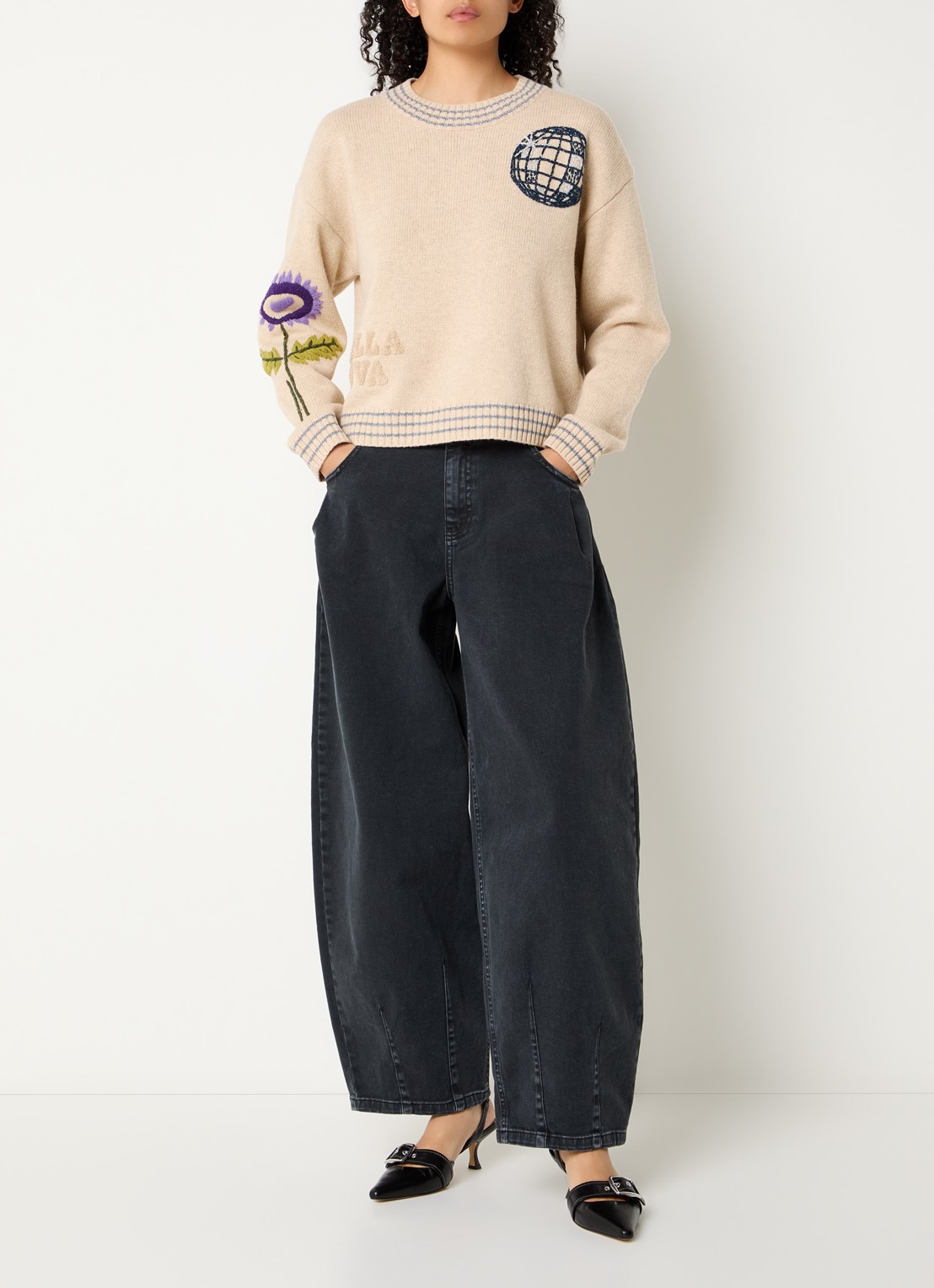 Stella Nova High waist barrel jeans met gekleurde  wassing - voorkant 5 antraciet