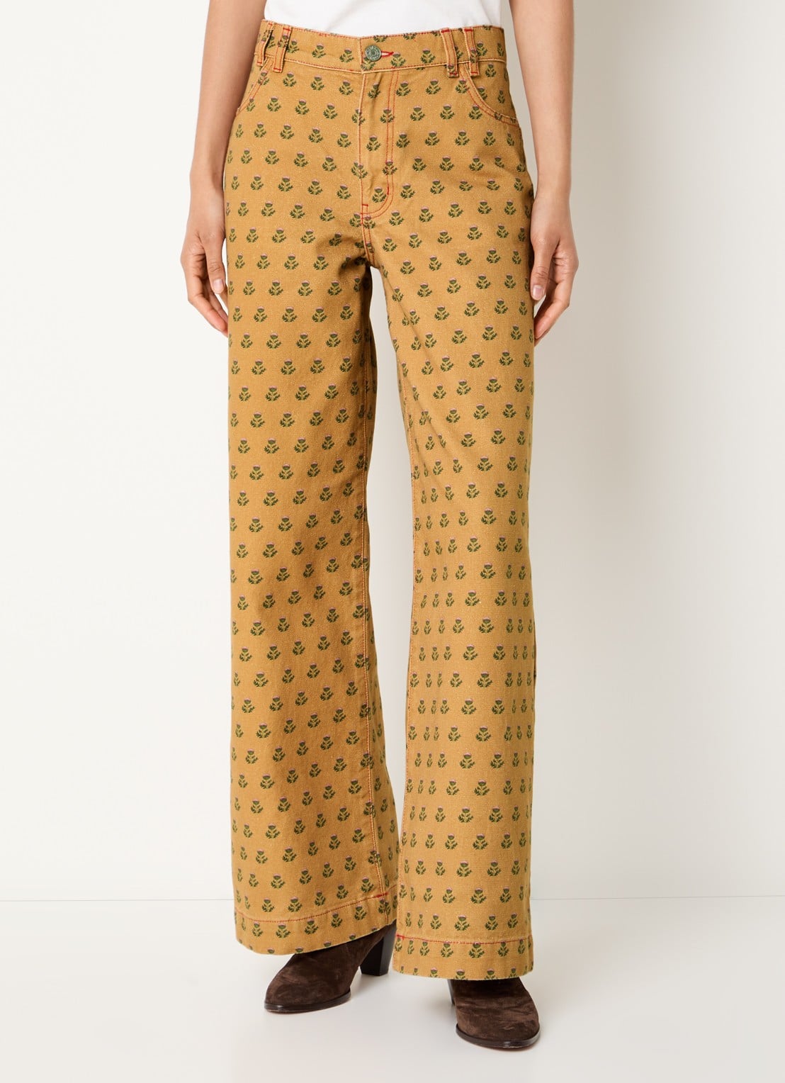 Stella Nova High waist wide fit broek met print - detail camel