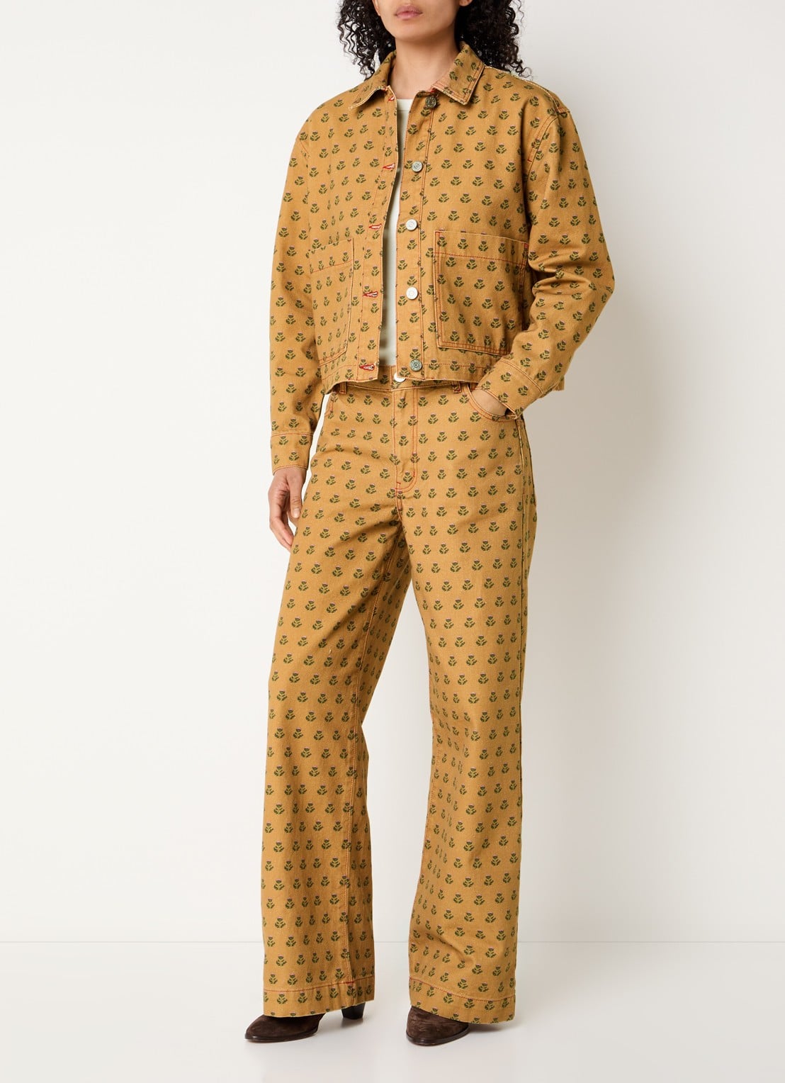 Stella Nova High waist wide fit broek met print - voorkant 3 camel