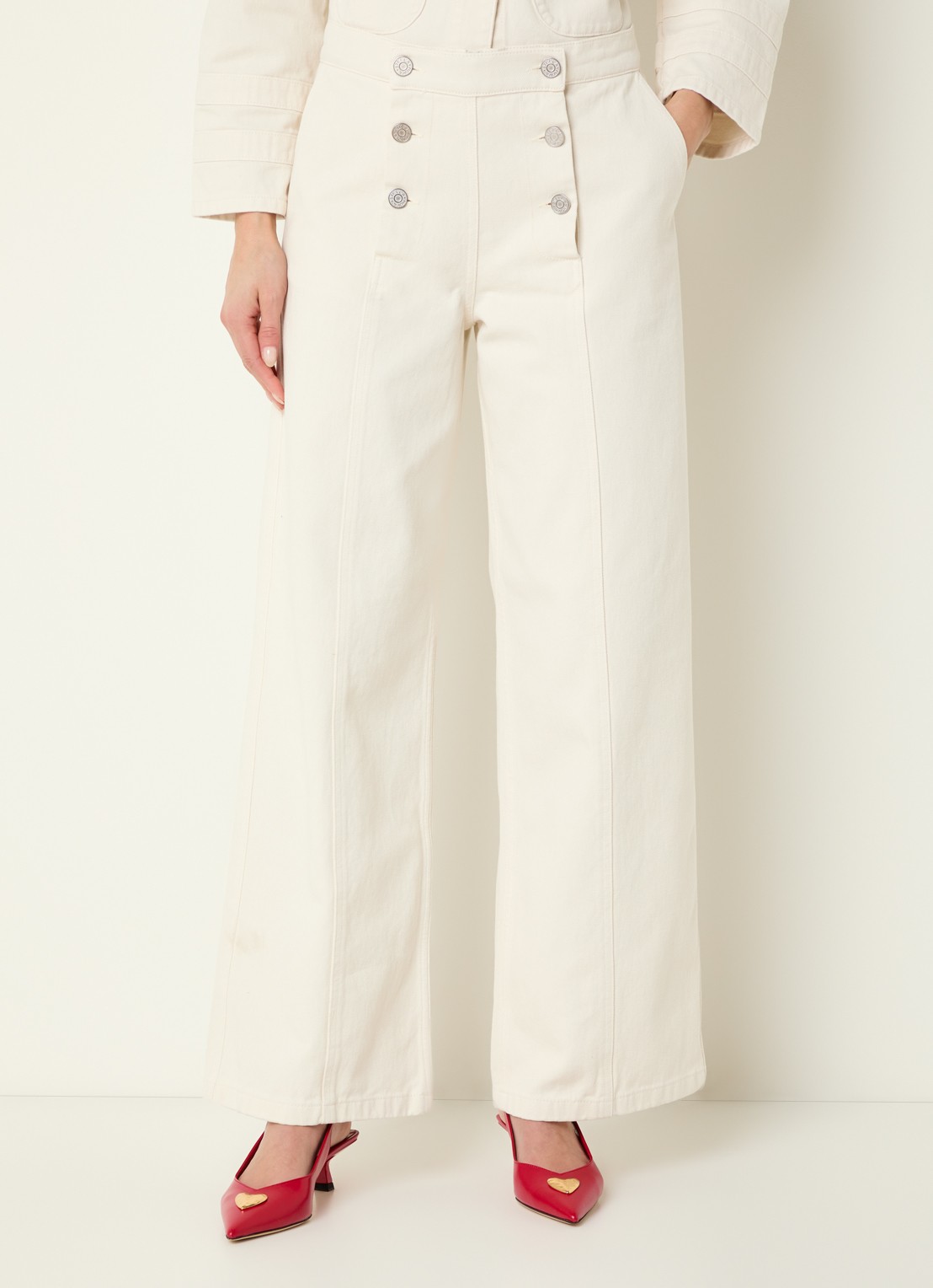 Stella Nova High waist wide leg jeans met gekleurde wassing - detail 3 gebroken wit
