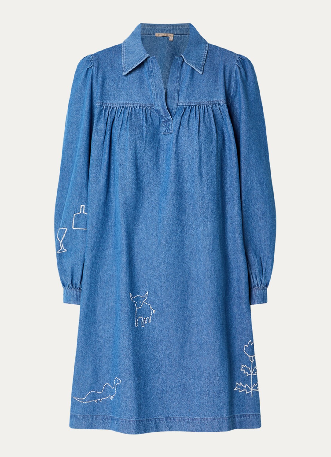 Stella Nova Midi jurk van chambray - voorkant 2 indigo