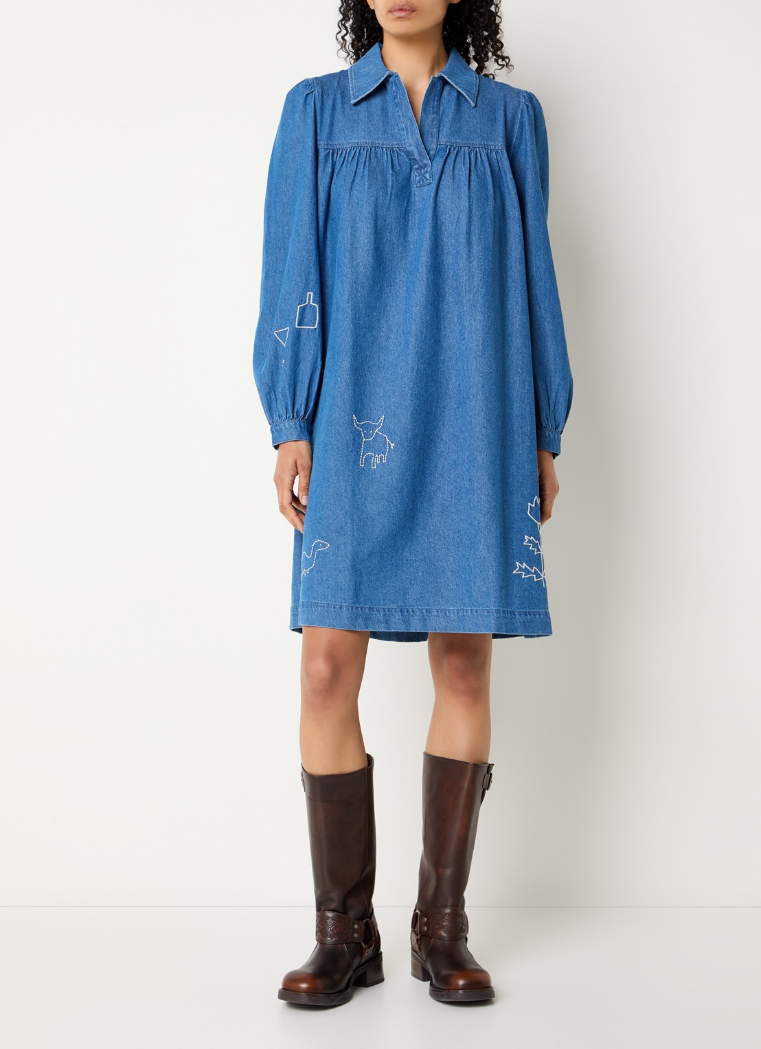 Stella Nova Midi jurk van chambray - voorkant 3 indigo