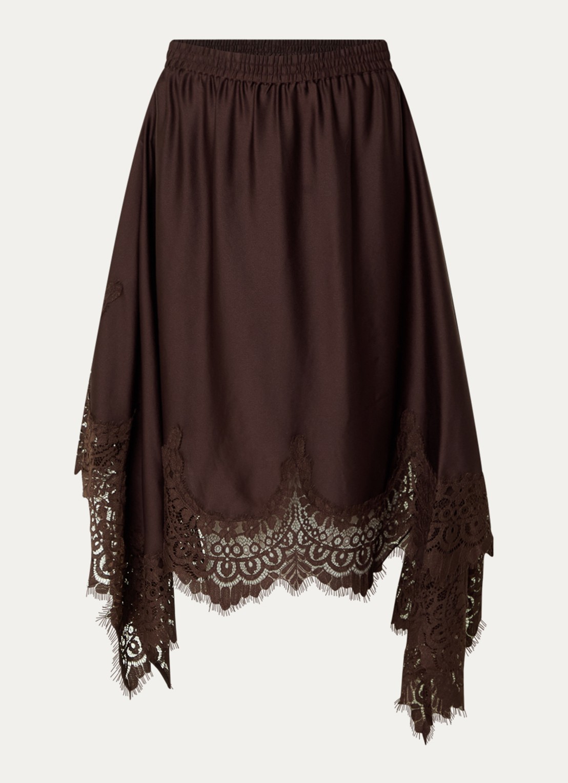 Stella Nova Midi rok met details van kant en asymmetrische zoom - voorkant 3 donkerbruin
