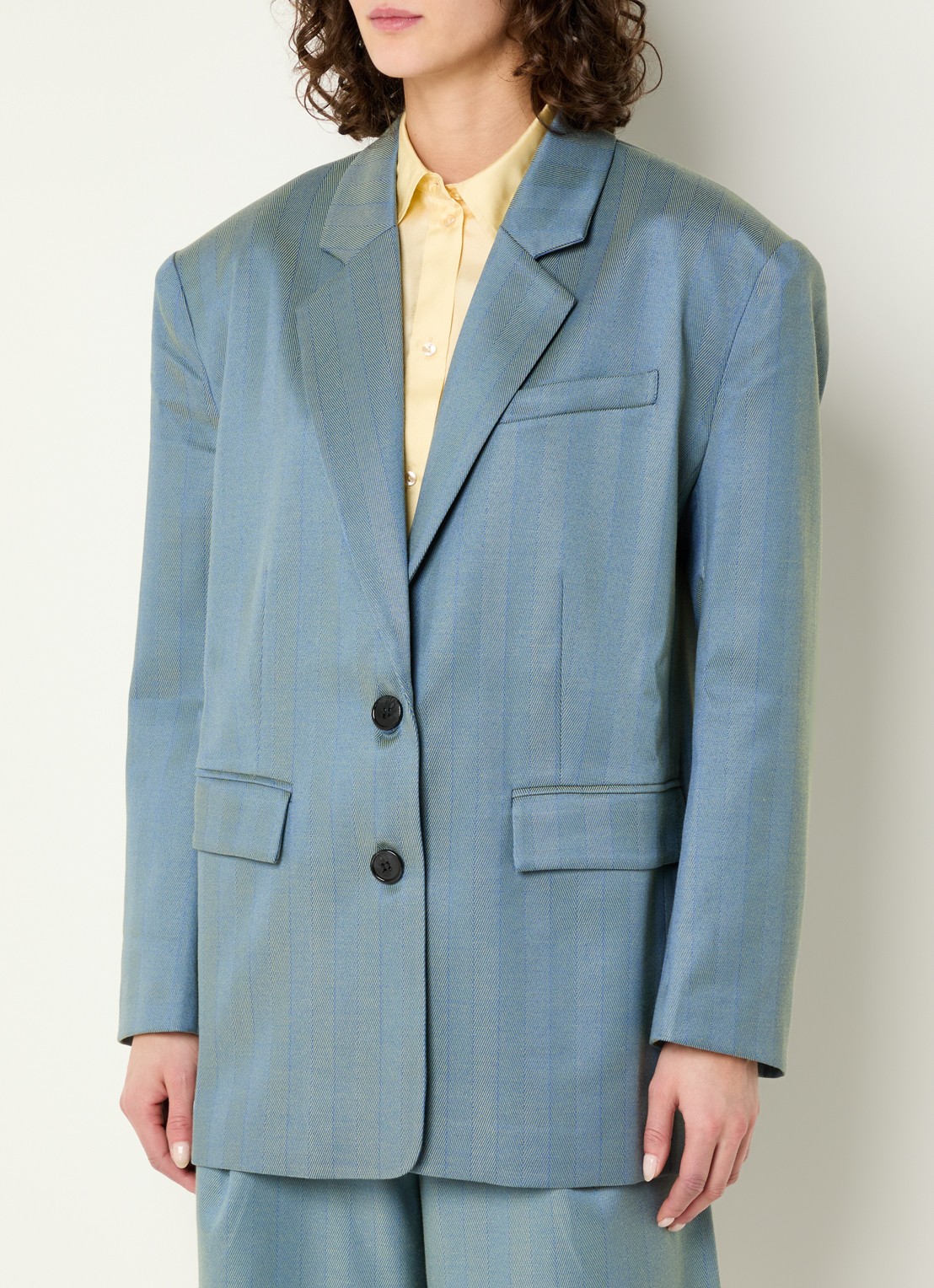 Stella Nova Oversized blazer met visgraat dessin en klepzakken - detail 2 petrol