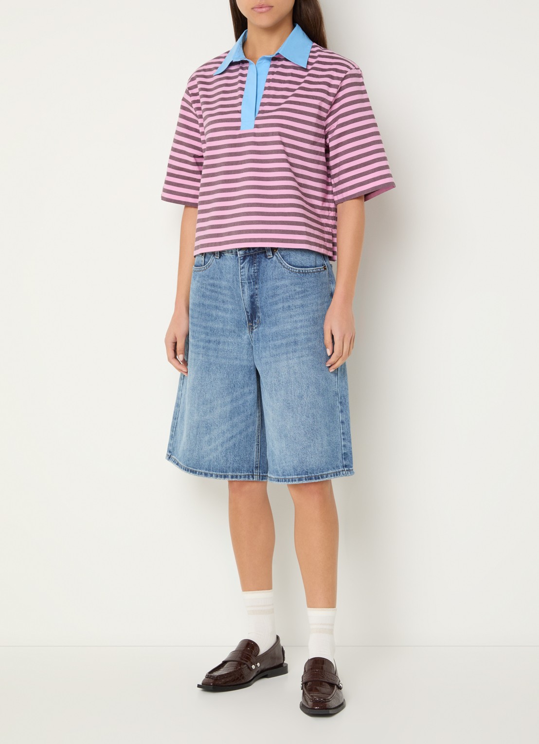 Stella Nova Polo met streepprint - voorkant 3 paars