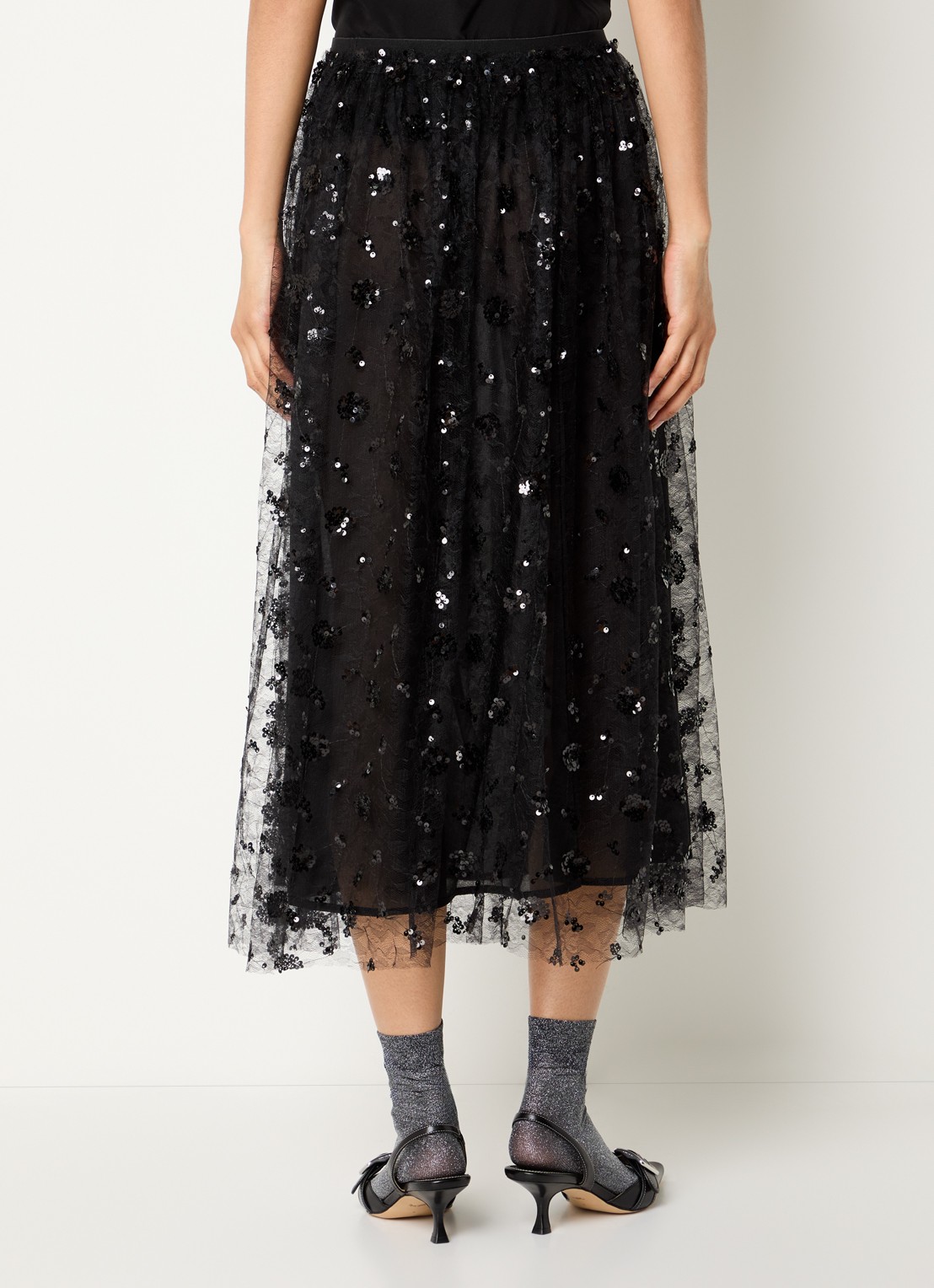 Stella Nova Semi-transparante midi rok met pailletten - achterkant 2 zwart