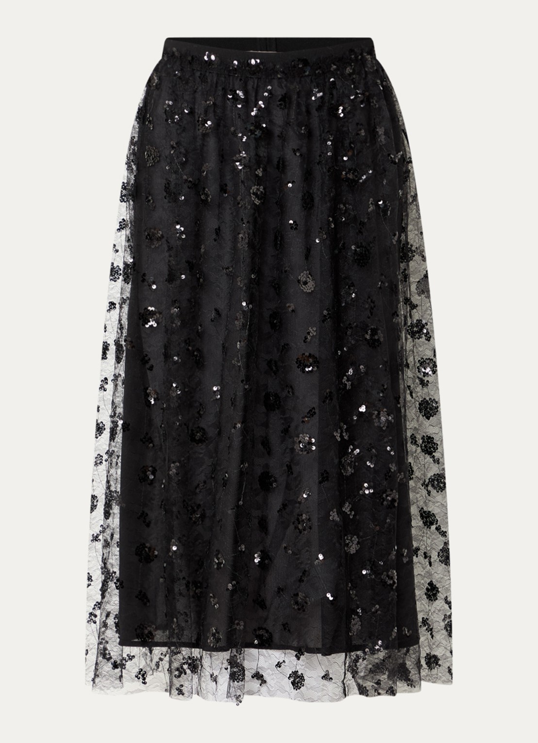Stella Nova Semi-transparante midi rok met pailletten - voorkant 3 zwart
