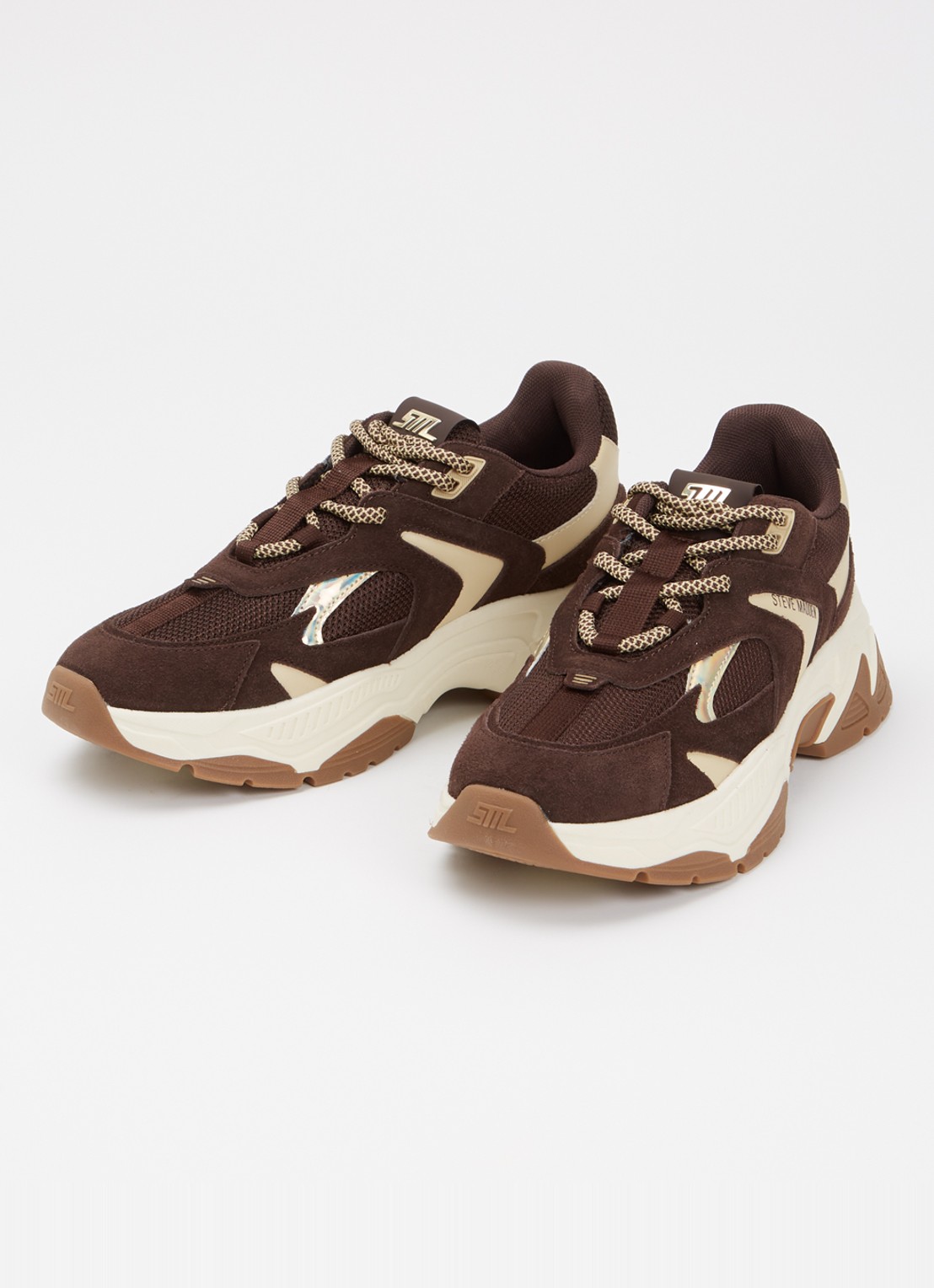 Steve Madden Ample sneaker met suède details - detail donkerbruin