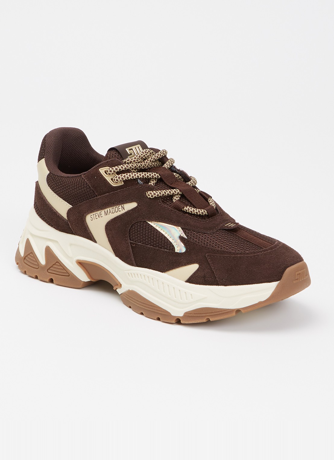 Steve Madden Ample sneaker met suède details - voorkant 5 donkerbruin