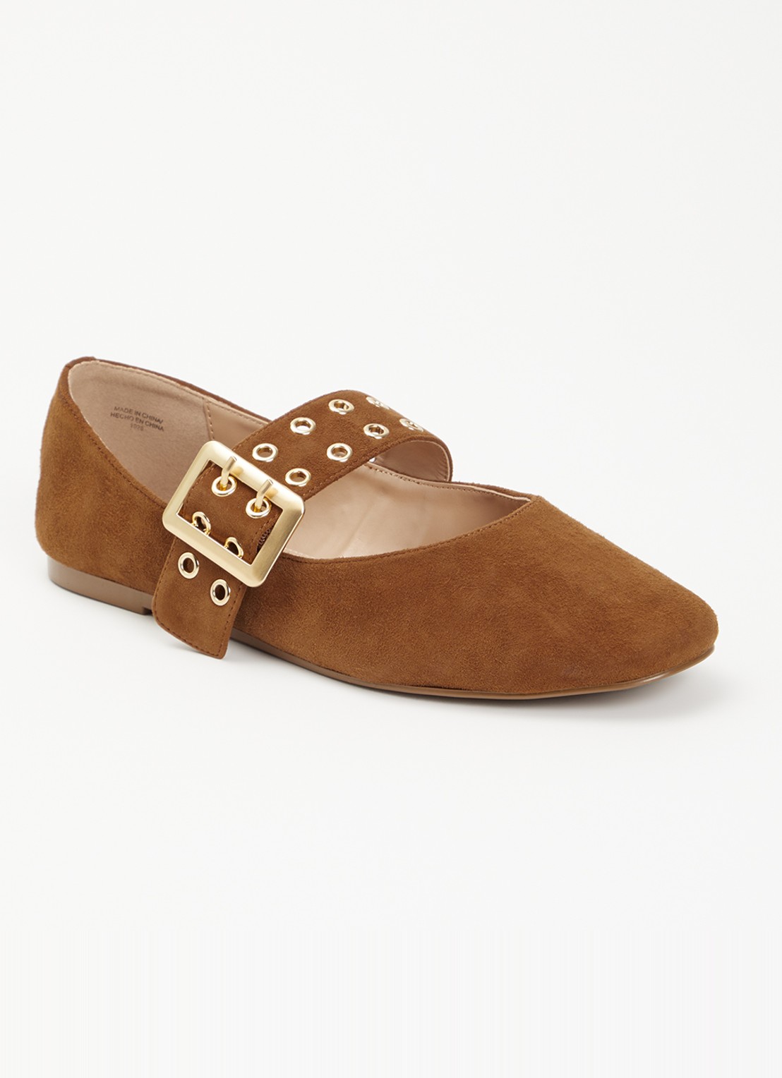 Steve Madden Atlantica ballerina van suède met gespdetail - voorkant kastanjebruin