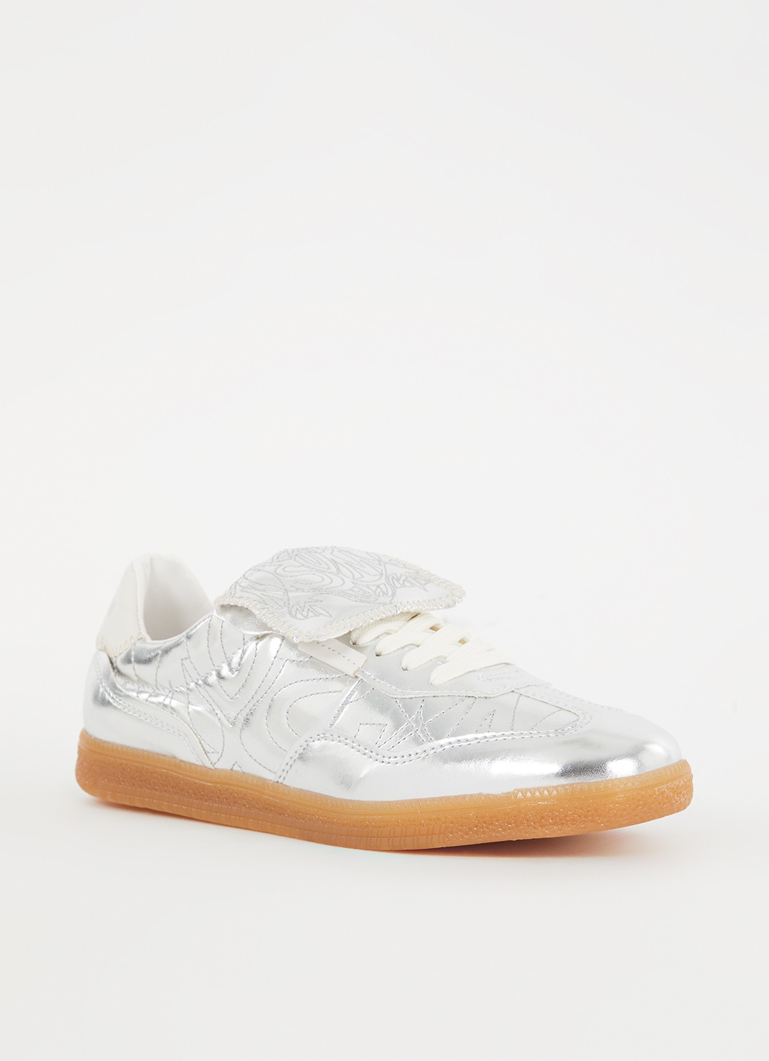 Steve Madden Euphoria sneaker met metallic finish - voorkant 5 zilver