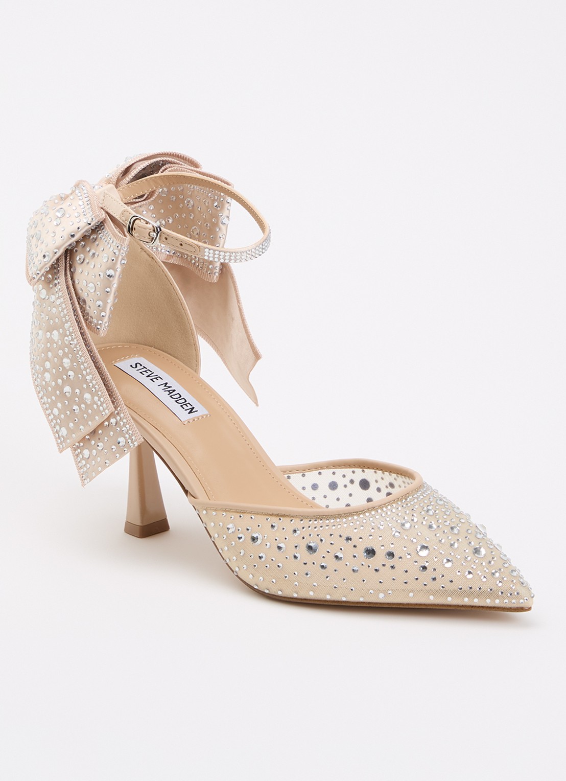 Steve Madden Fiorela-mr pump met strass en strikdetail - voorkant beige