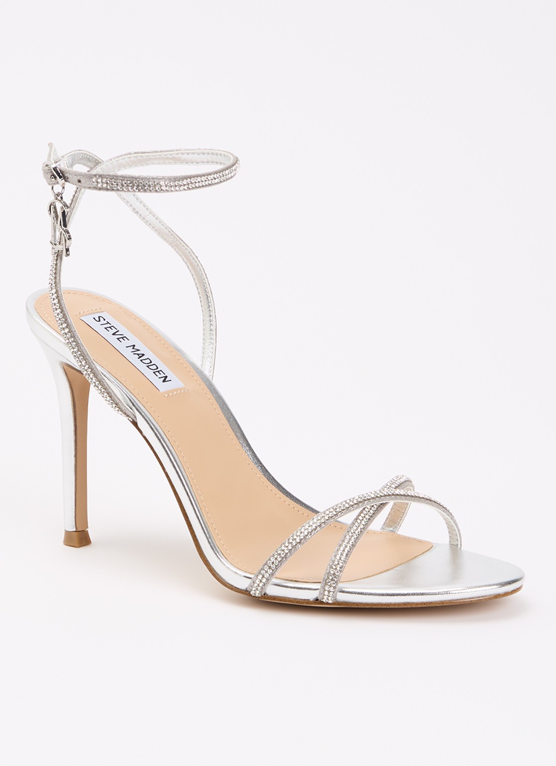 Steve Madden Jypsey-cnr sandalette met strass - voorkant zilver