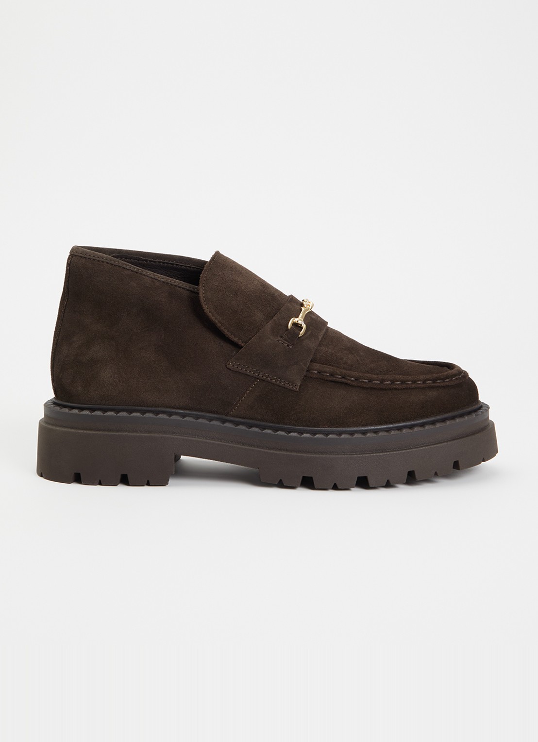 Steve Madden Karima enkellaarsje van suède - voorkant donkerbruin